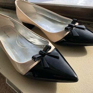 Tahari Beige & Black Toe-Capped Bow Heels Size 9